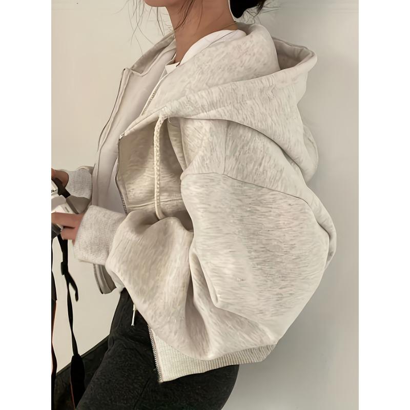 Spring Autumn New Insfleece-lined Versatile Cropped Slims Smooths Silhouette Zip-up Warm  Hooded Sweatshirt Women