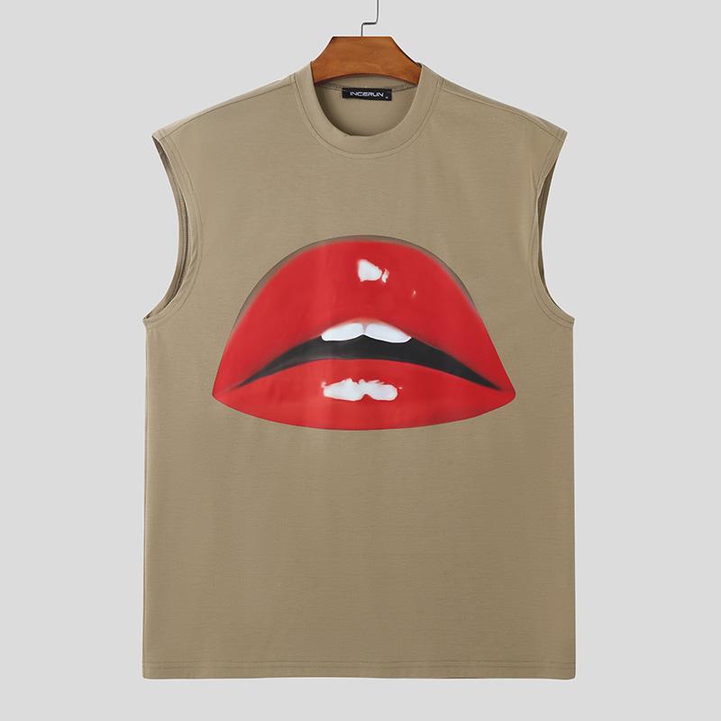 

INCERUN Летние мужские майки без рукавов с принтом, повседневные свободные футболки большого размера 5XL хаки