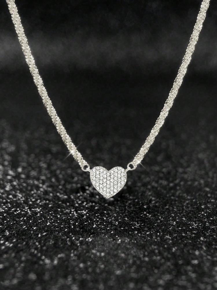 925er Sterlingsilber Zirkon Glamouröses Funkelndes Liebesherz Halskette Für Frauen Verlobung Hochzeit Luxus Hohe Qualität Feiner Schmuck