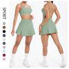 Yungan Leisure High Waisted Tennis Short Skirt Sexy Suspender Back Yoga Suit Set Quick Drying Running Fitness Suit Two-Piece Set For Women