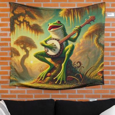Banjo Frog Wall Tapestry Funny Cute Animal Wall Hanging for Bedroom Dorm Home Decor
