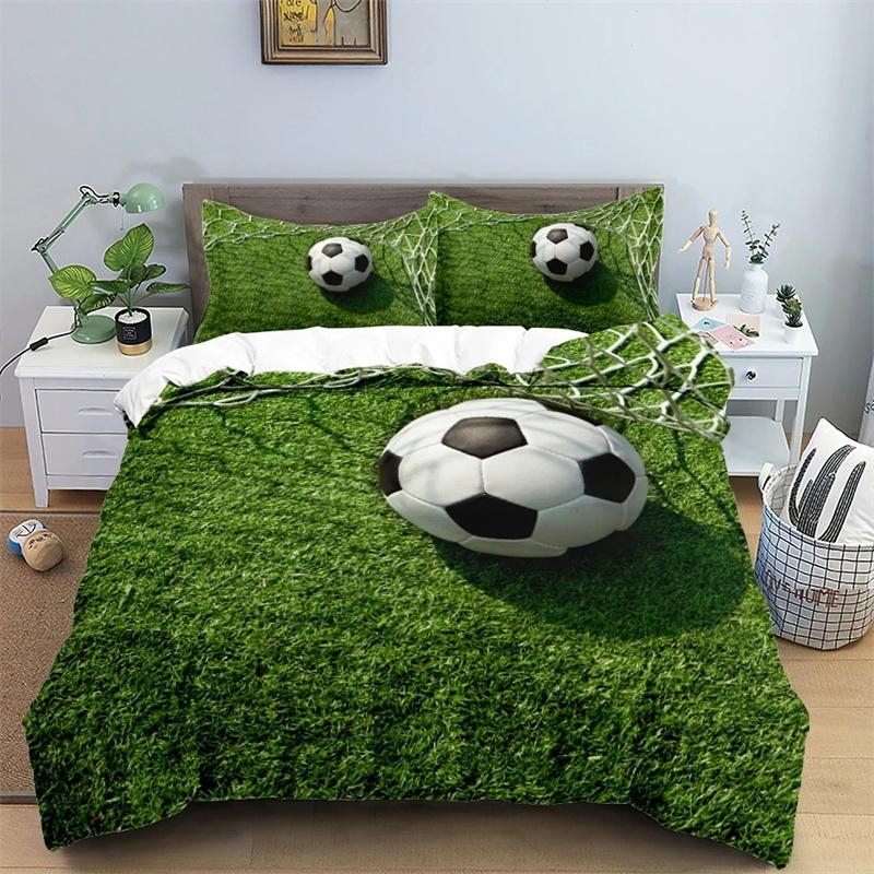 Fotboll Sängkläder Set 3D Fotboll Barn Påslakan Enkelt Dubbelt Sport Pojke Hemtextil Täcke Nordiska Överdrag för Säng King Full
