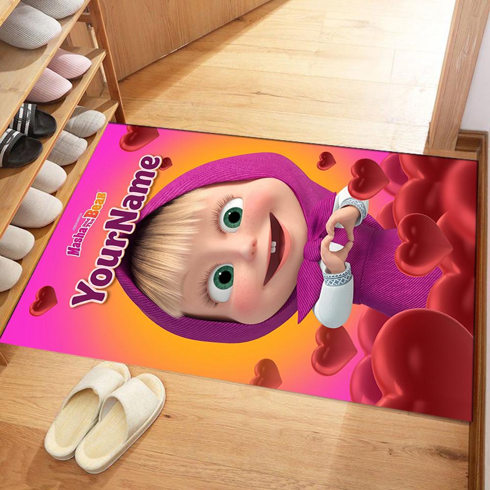 Masha Bear Customize Your Name Floor Mat Design for Study Room Dining Room Kitchen Entryway Antislip Carpet Decorate Offices
