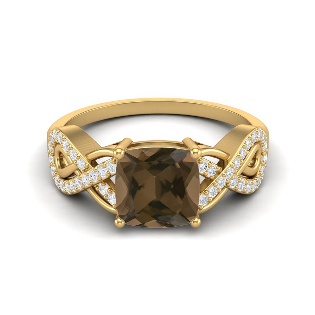 1.86 Ctw Cushion Smoky Quartz 925 Sterling Silver Gold Vermeil Twisted Shank Women Wedding Ring