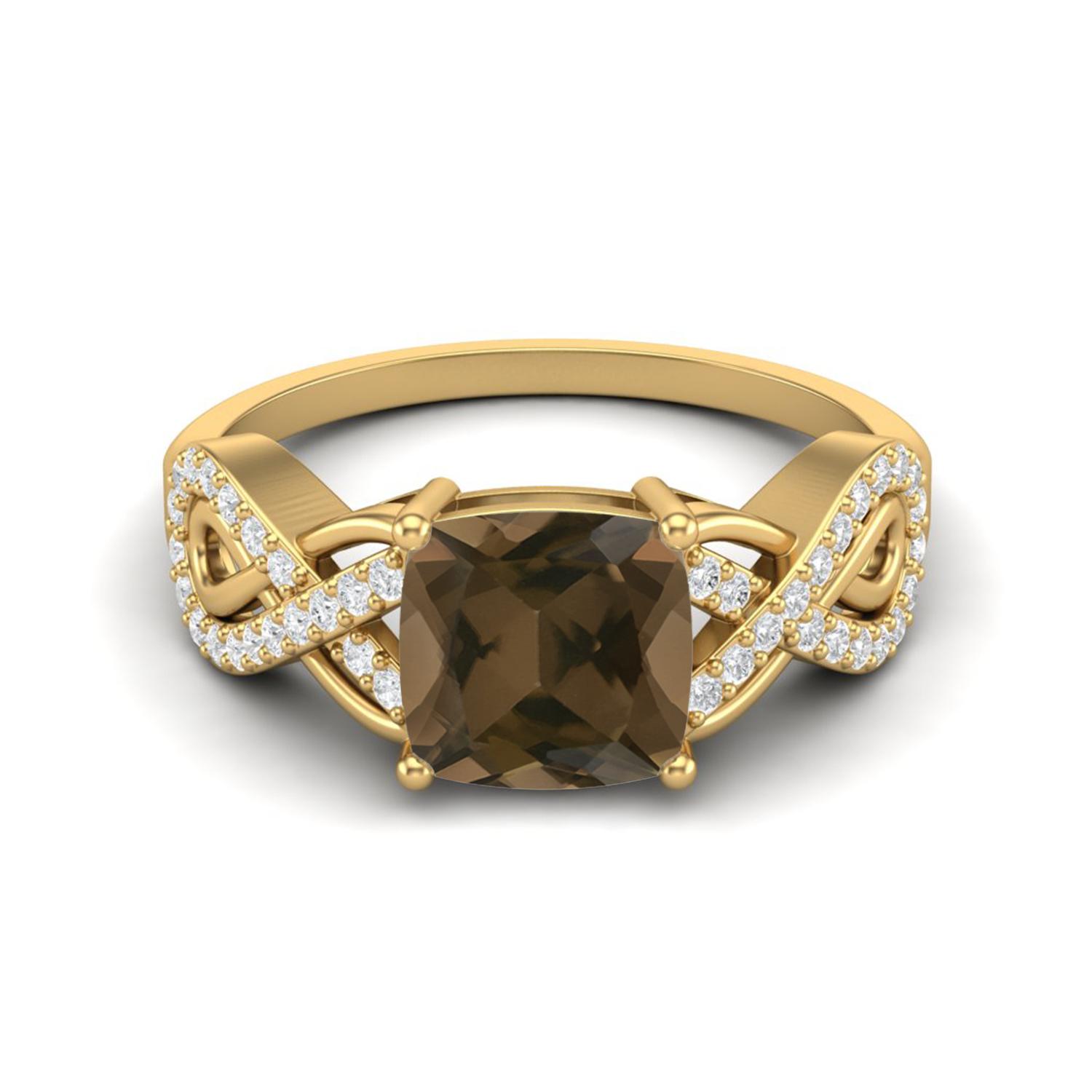 1.86 Ctw Cushion Smoky Quartz 925 Sterling Silver Gold Vermeil Twisted Shank Women Wedding Ring 12