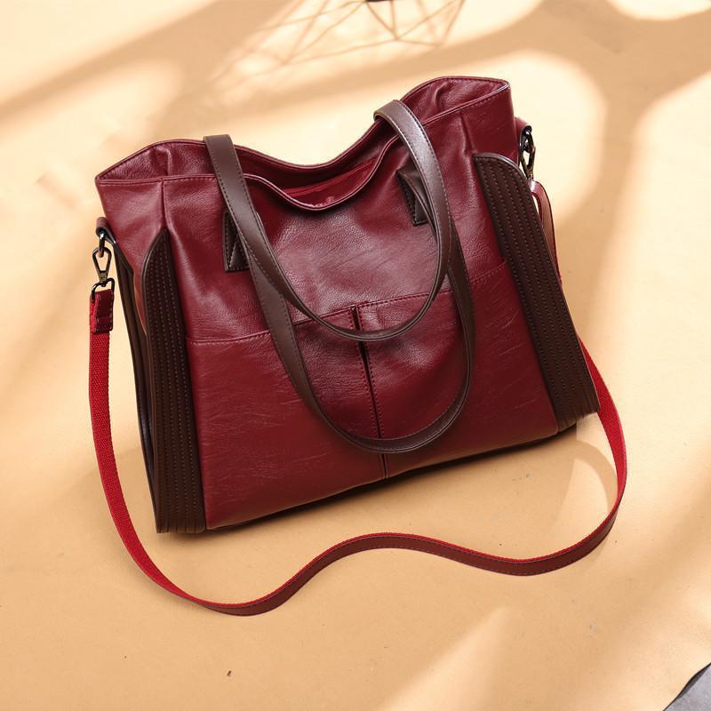 Trendy European and American style PU large-capacity shoulder large bag women s new trendy handbag simple tote bag бордовый