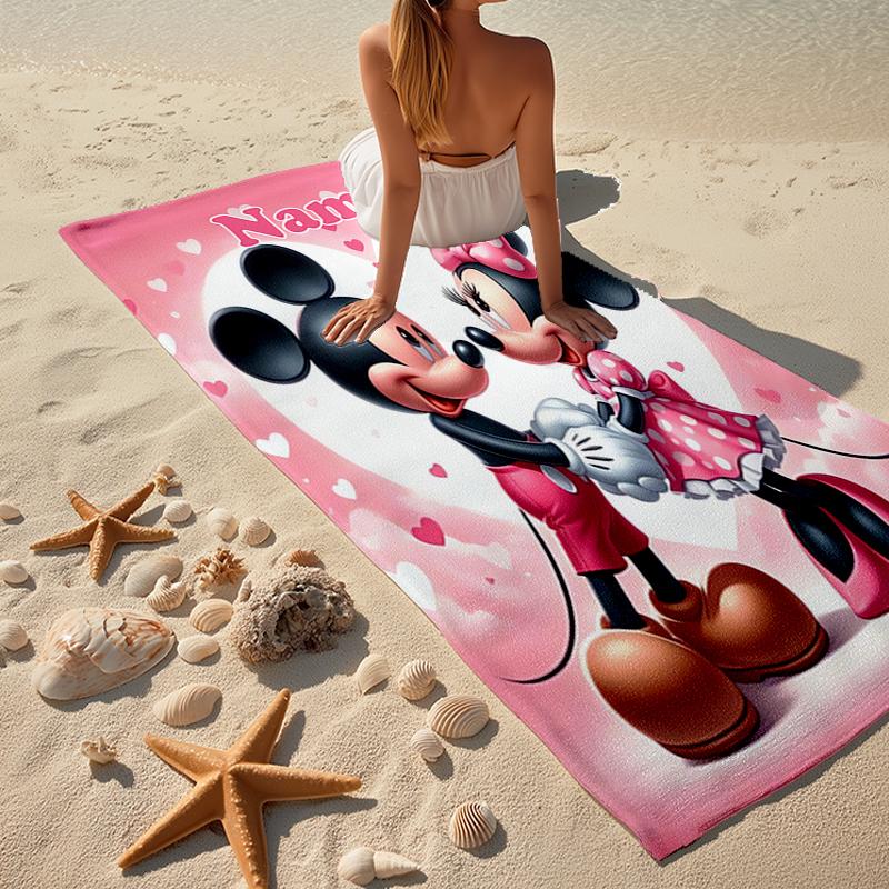 Custom Name Ultra-Soft Beach Towel with Mickey Minnie Theme,Ideal for Pool - Camping, Diving - Perfect Travel Essential, Vibrant Beach Towel.