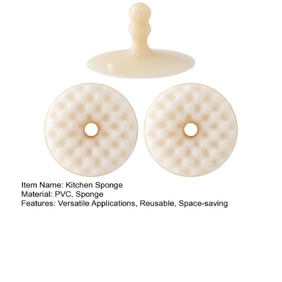 1 Set Kitchen Cleaning Sponge Double-sided Sponge with Suction Cup Holder Absorbent Scrub Sponge for Kitchen Dishwashing Bathroom Cleaning