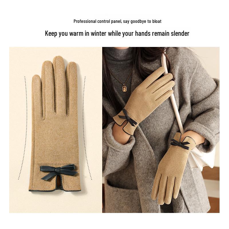 Women's Cute Warm Winter Touchscreen Velvet Bow Gloves DY28