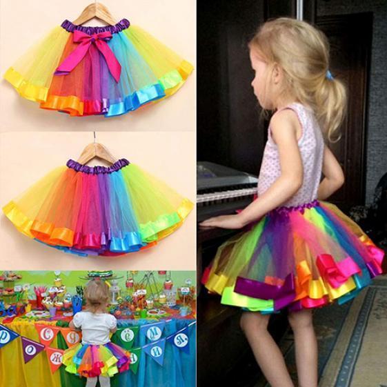 Muicook Toddlers Rainbow Tutu Skirt Little Girls Dress Up with Colorful Hair Bows Layered Ballet Tulle