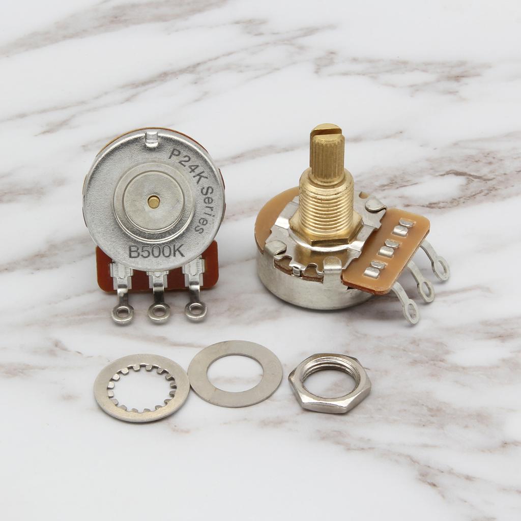 FLEOR 2PCS Guitar Potentiometers Fine 24-spline Brass Shaft Pots 500K/250K Long / Short Shaft Choose Guitar Parts