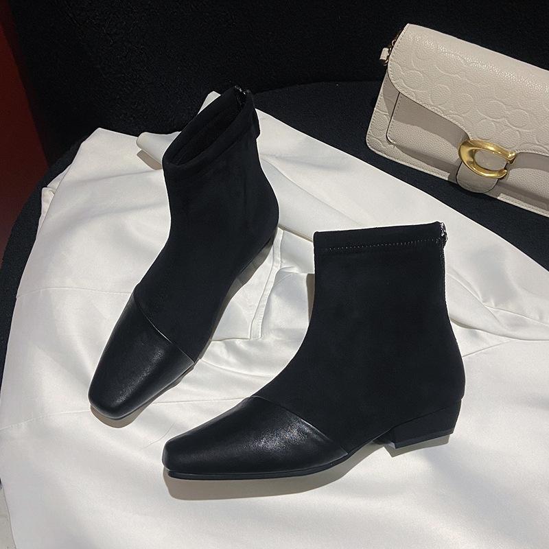 Beautiful huge good-looking small short boots women's 2025 new autumn square head thin boots black thick heel super fire fashion naked boots