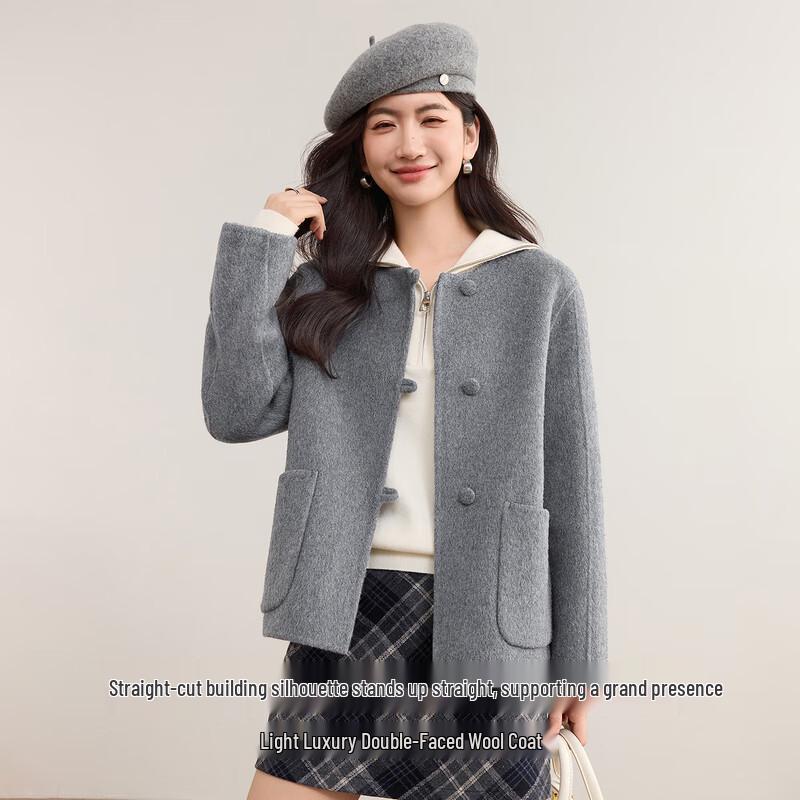 

Shangdu Bila Women s Round Neck Wool Blend Double-Faced Winter Coat XL