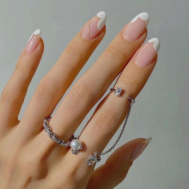 Sterling Color Combination Open Party Event Jewelry Rings Pearl Cubic Zircon Long Tassel Chain Finger Rings Women Best Gathering Souvenir