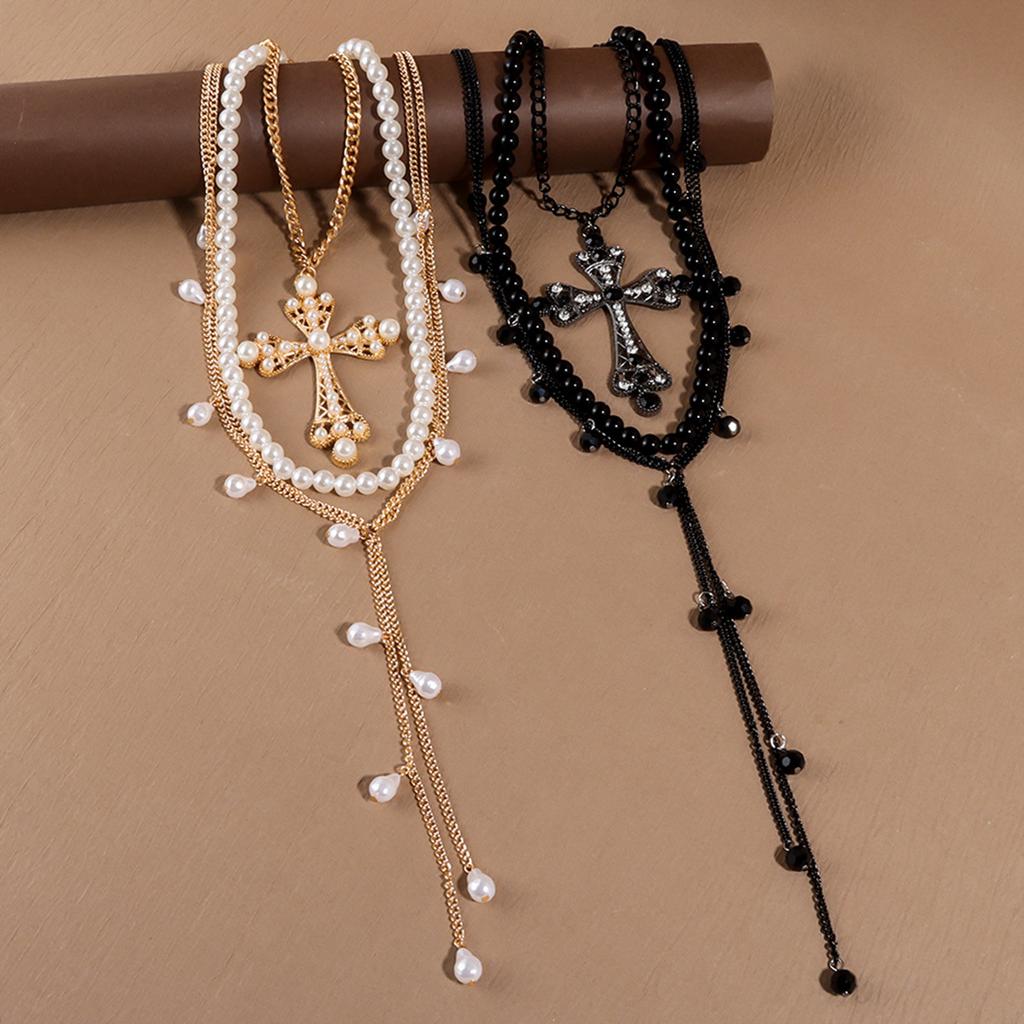Punk dark wind cross pendant necklace design sense stacked collarbone chain jewelry