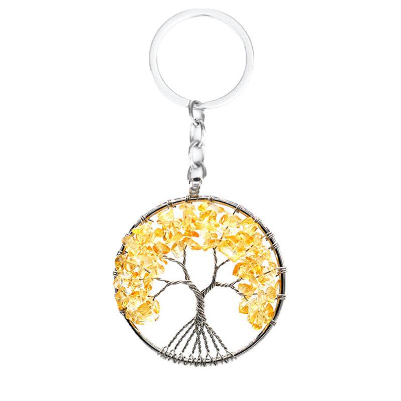 7-Color Natural Crystal Tree of Life Keychain Pendant