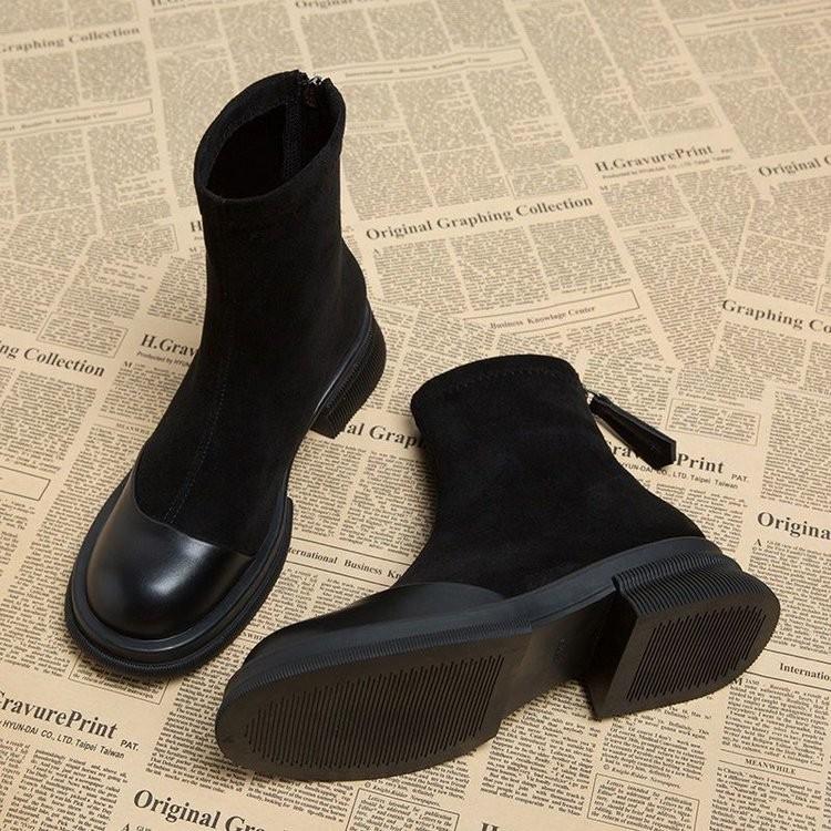 Elastic Martin Boots Women's Thick Soles Increase 2025 Autumn and Winter New Internet Celebrity Explosion Small Fashion Short Boots Thin Boots