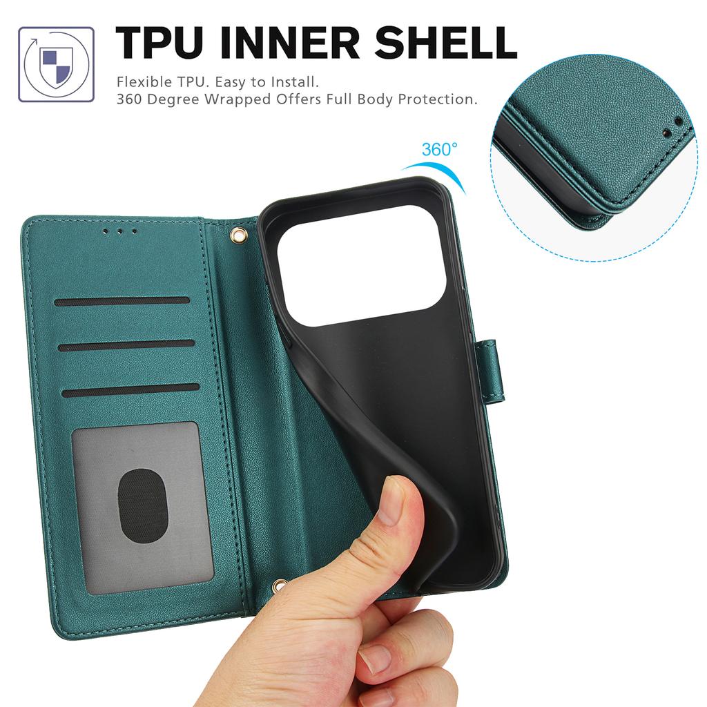 For iPhone 17 Pro Max Case PU Leather Stand View Phone Wallet Cover with Hand Strap