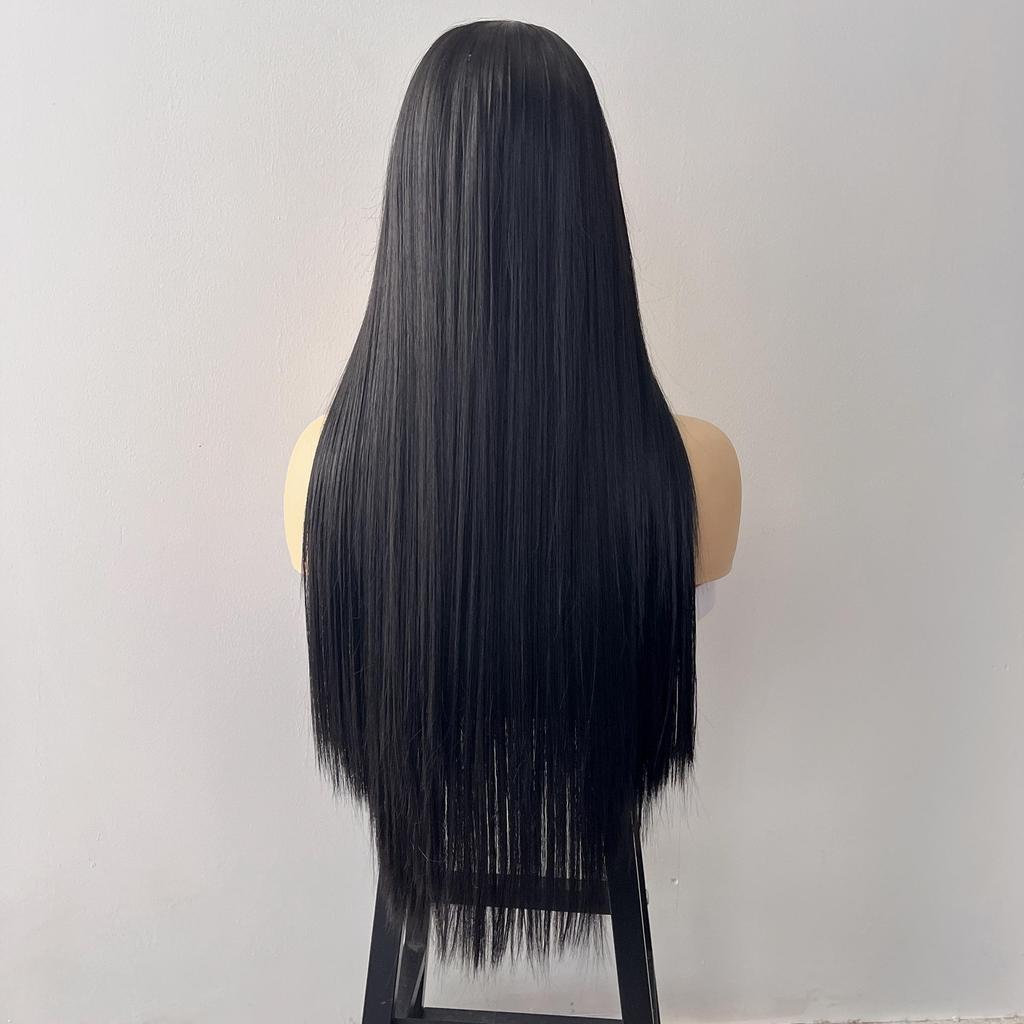 Universal Daily Style Black Long Straight Synthetic Wig with Bangs
