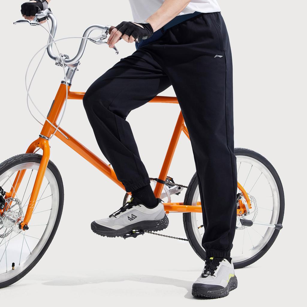 Li-Ning Fitness Series Casual Simple Solid Color Ice Silk Quick Dry Cool Straight Leg Knitted Sports Pants Men bottoms Black AKLV729-1