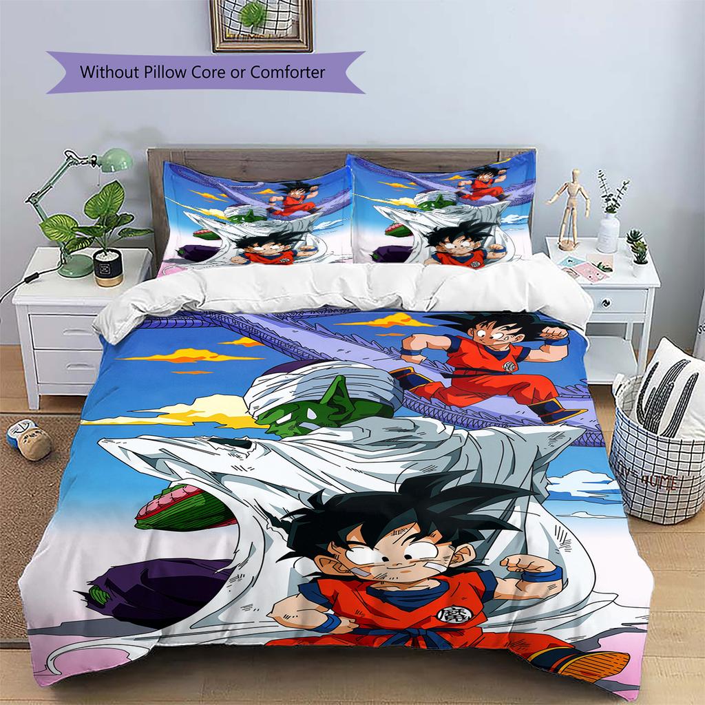 Povlečení s motivem postav z Dragon Ball Domácí dekorace Narozeninový dárek (1 * povlak na peřinu + 2 * povlak na polštář, bez jádra)