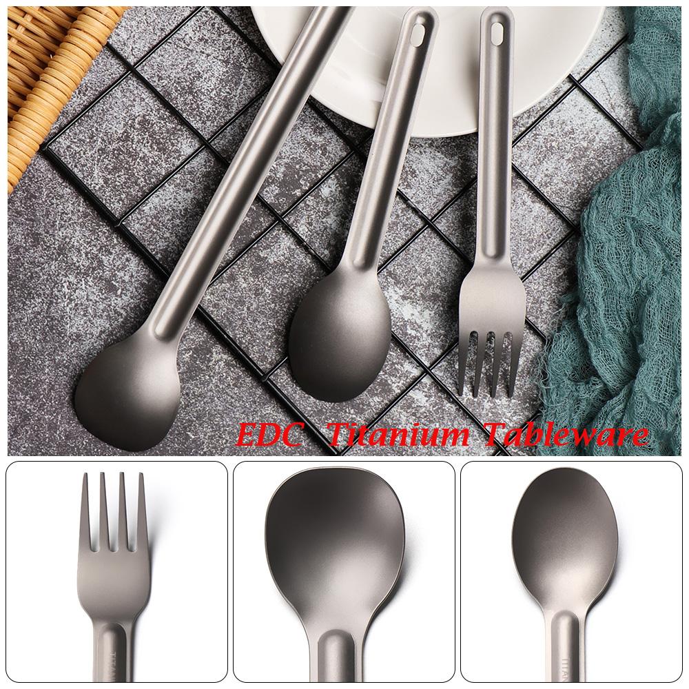 Portable New Pure Cutlery Fork Outdoor Picnic Accessories Titanium Cookware Long Handle Spoon