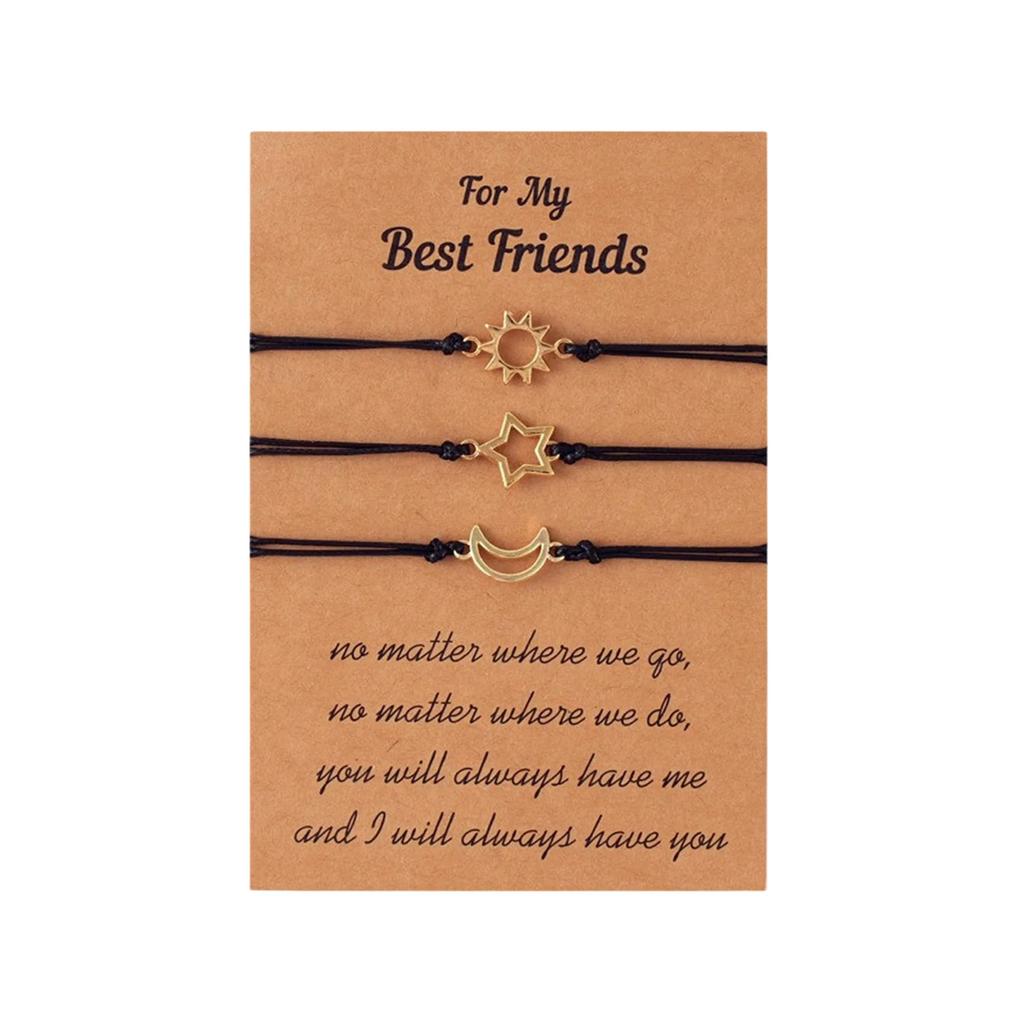 3pcs Star Moon Sun Friendship Bracelets Fashion Matching Bracelets Woven Rope Sister Bracelets for Women Teen Girls
