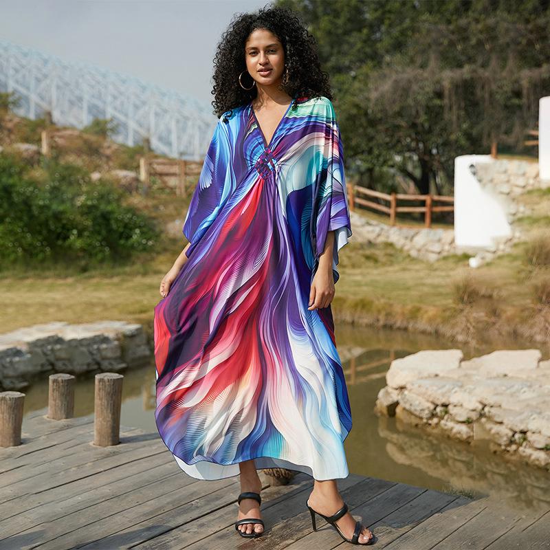 European & American Plus Size Printed Beach Cover-up Dress