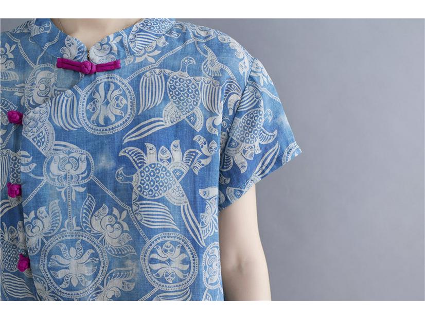 Retro Print Ethnic Style Plus Size Cheongsam Dress for Women