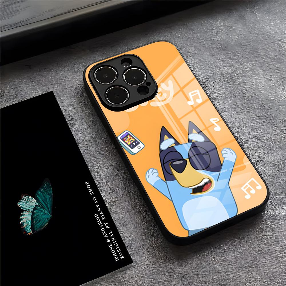 

Мультяшная собака B-Blueys Чехол для телефона для iPhone 17 Pro Max 15 Pro 16 14 Plus 12 13 Mini 11 Pro Ударопрочный стеклянный чехол iPhone11Pro