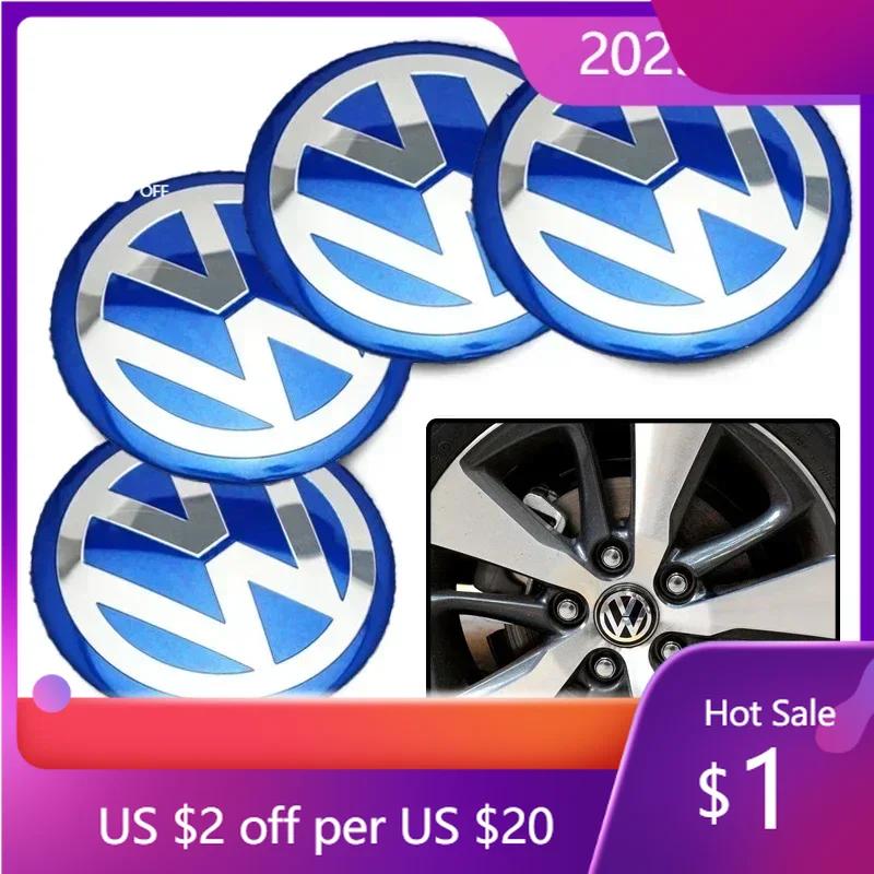 Hot 2025 New 4pcs Car Wheel Stickers 56mm Auto Center Hub Cap Decal For Volkswagen GTI R-Line R Polo T5 Golf Passat Scirocco Bee