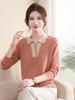Mom's Autumn Knit Lapel Sweater Set – Long-Sleeve Top, Small Size for Middle-Aged & Elderly Women
