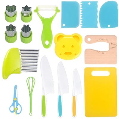 13/17PCS Kids Cooking Sets Real Cooking Montessori Kitchen Tools for Toddlers Kids Safe Knives for 2/3/4/5/6/7/8 Year Old