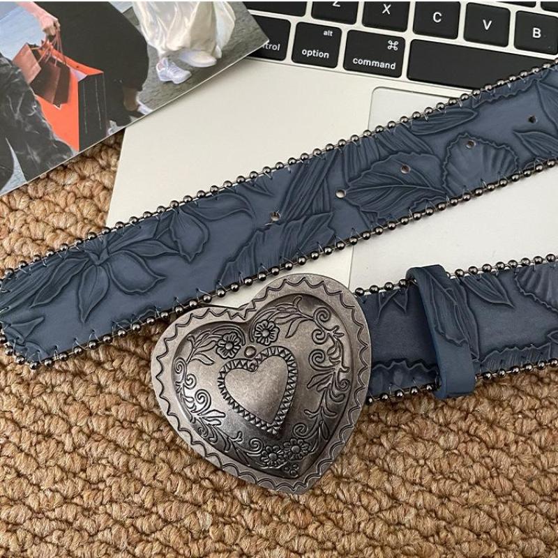 Retro American Style Belt For Women Heart Button Belt Unique High-End Pu Leather Belt For Jeans Versatile Decoration Accessories