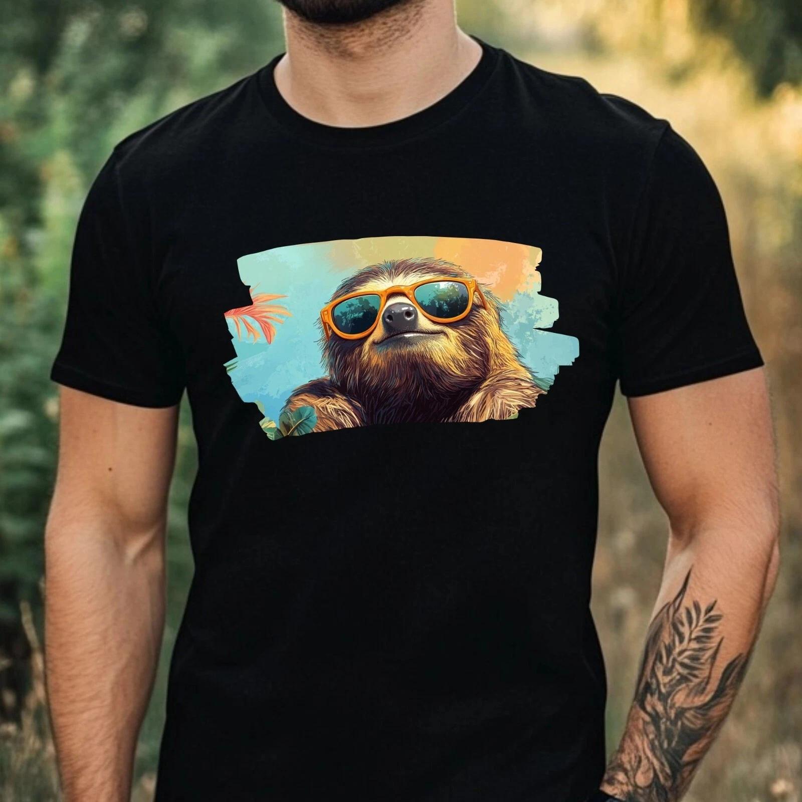 T-Shirt Herren Faultier mit Sonnenbrille Motiv Baumwolle Größe XS bis 5XL XXXXL