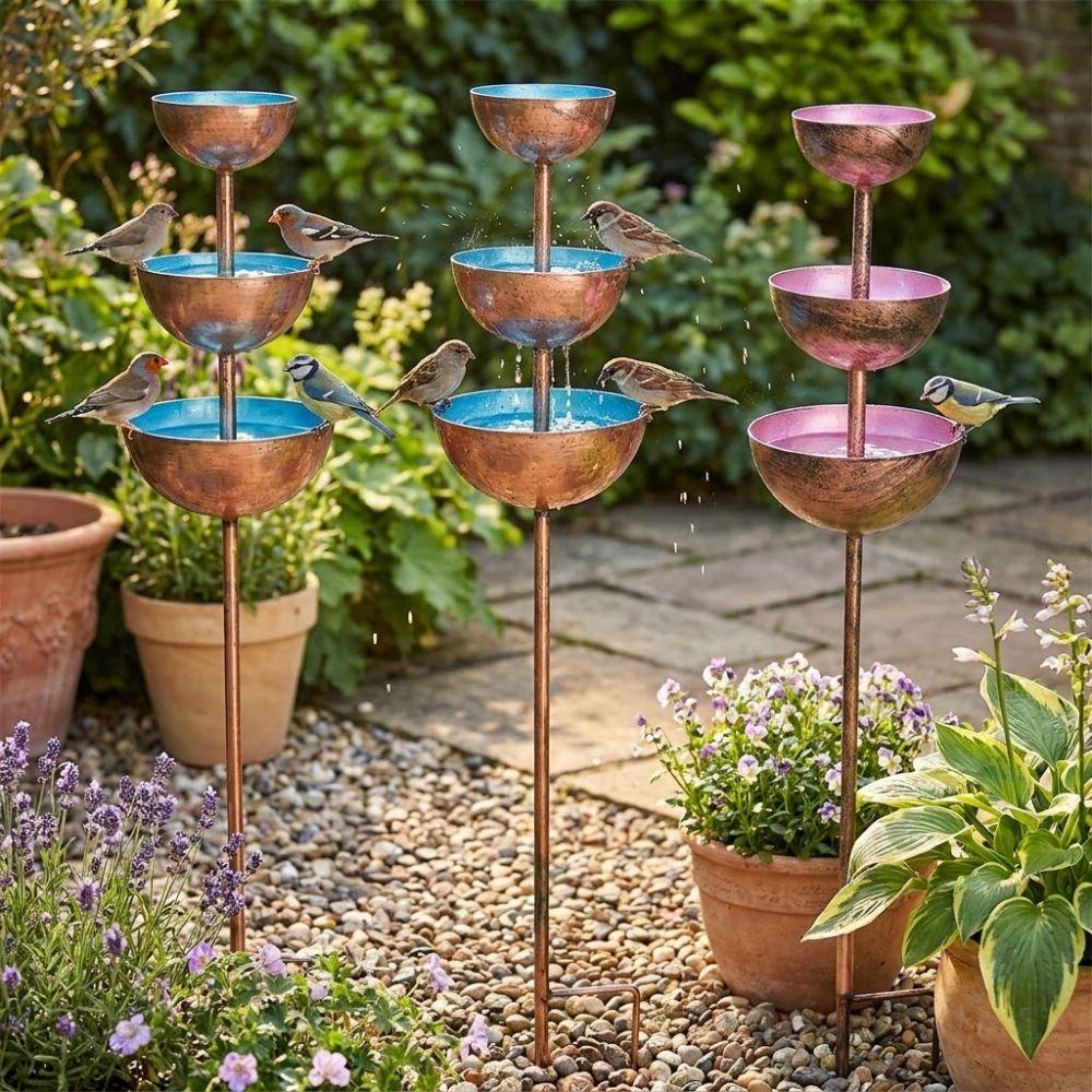 Handmade 3-Tiered Bird Bath Three-layer Bowl Bird Water Bowls Birdbath Stand Patio