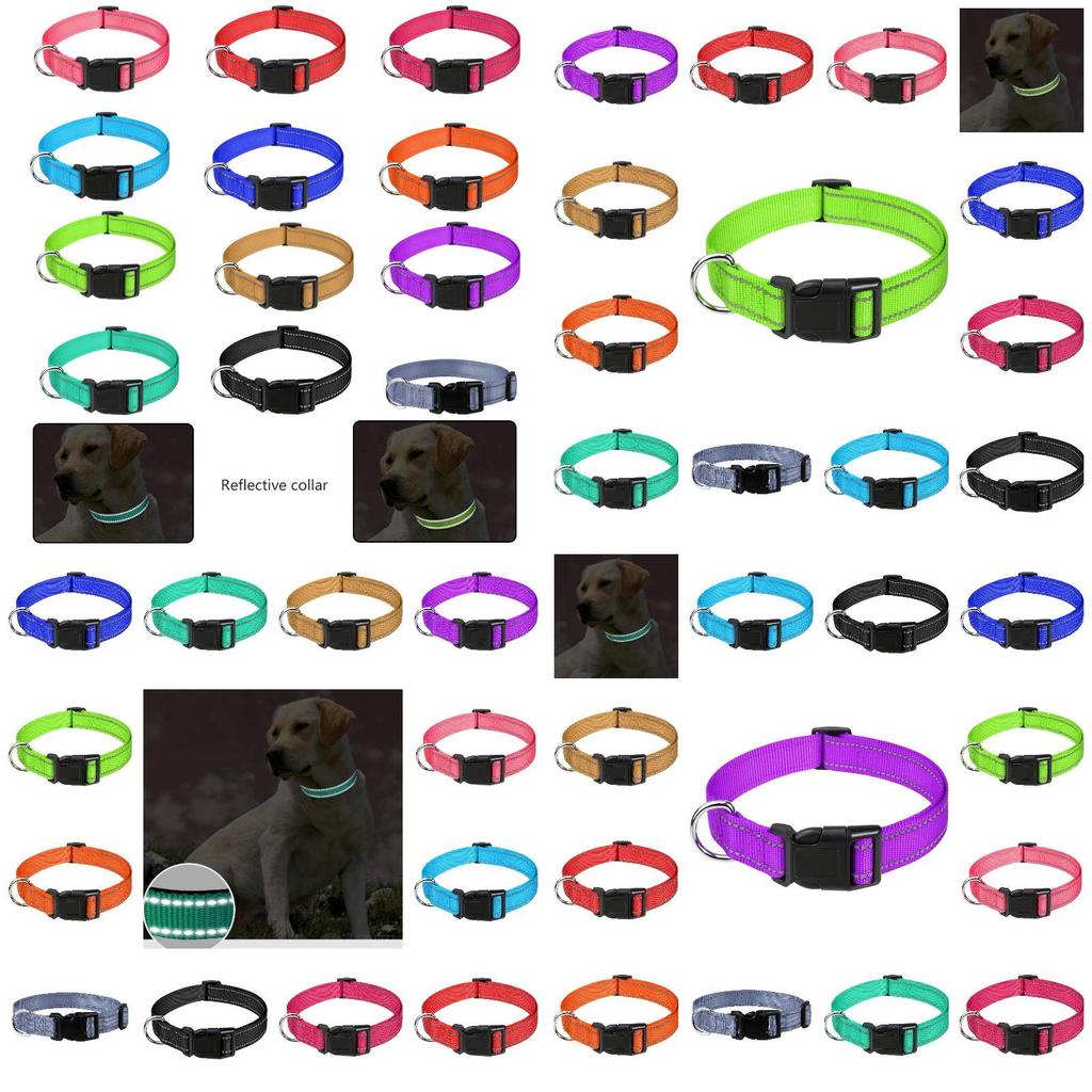 Reflective Neoprene Adjustable Padded Nylon Dog Collar In 12 Colors And 5 Sizes Suitable For All Dog Breeds