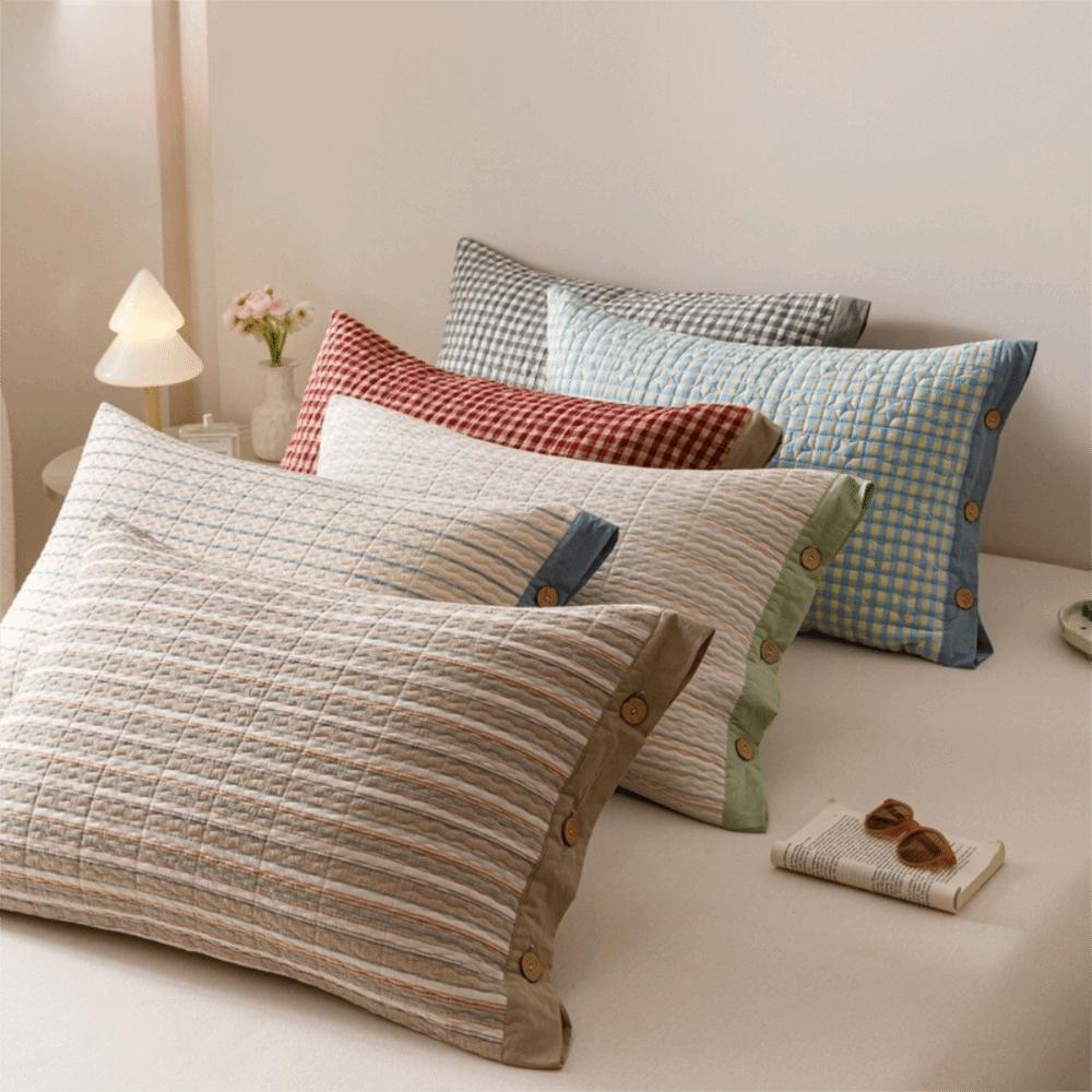 Skin-friendly Pillowslip Rectangular Pillow Cover Envelope-style Plaid Pillowcase Dormitory