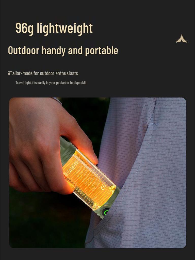 LED Camping Lantern with Three-Color Modes, Type-C Charging, Emergency Flashlight, and Atmosphere Light