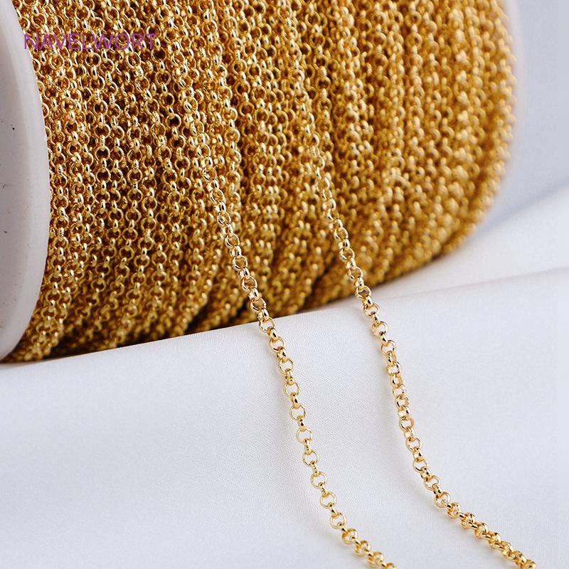 4 Sizes 14K Gold Plated Round Link Chain,Brass Metal O Style Necklace Chains For Women Jewelry Making Findings