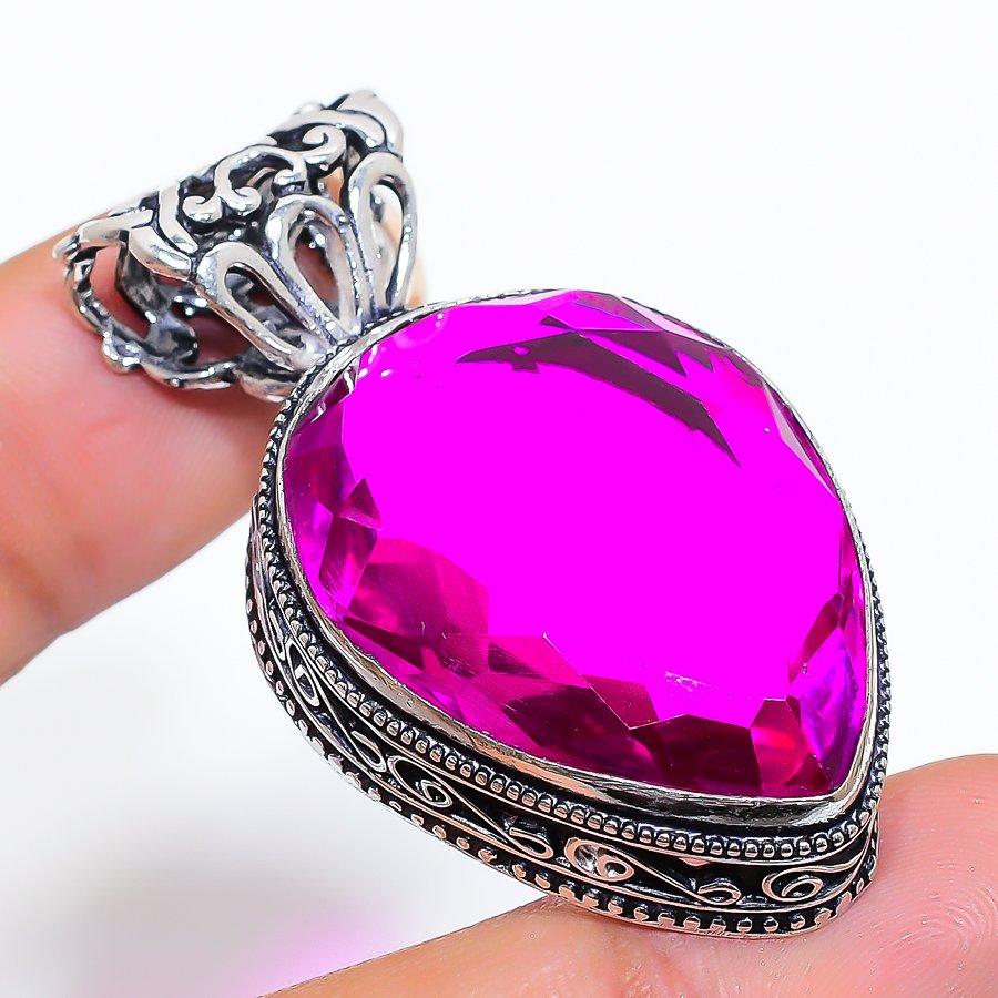 

Винтажный этнический ювелирный кулон ручной работы с розовым аметистом и драгоценным камнем 1,85 дюйма VM-640