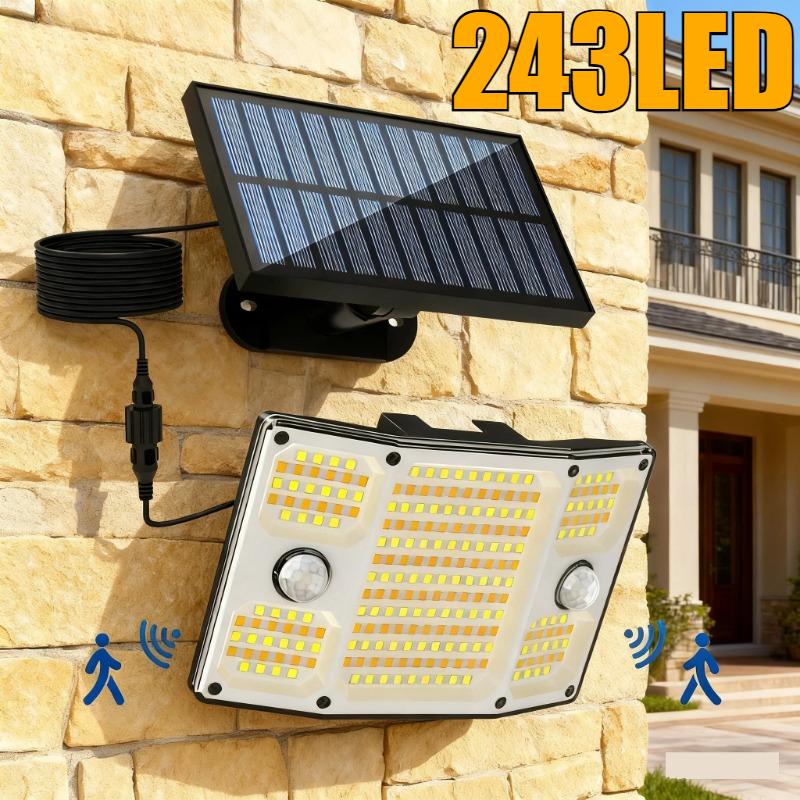 Solar Security Light Outdoor Garden 243 LED Solar Dual PIR Motion Sensor Light 3 Modes Solor Powered Wall Lights for Garden Fenc