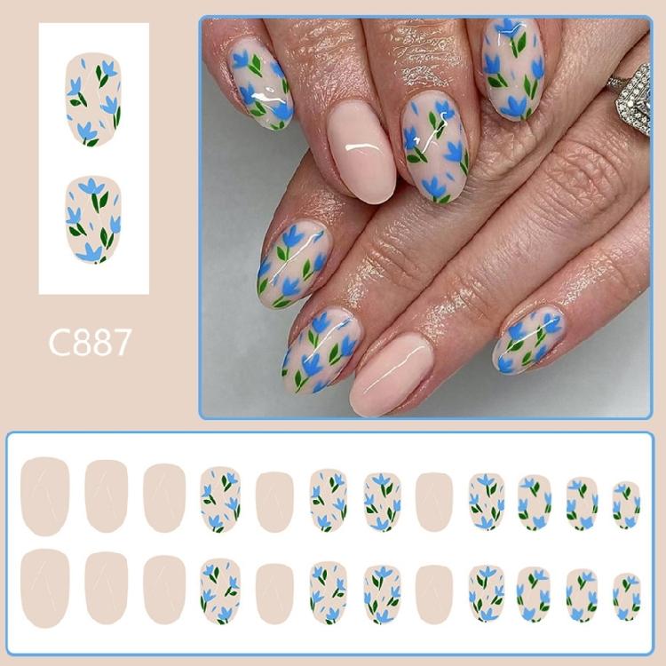 24Pcs Press on Nail Almond Glues on Nail French Fake Nail Designs False Nail Artificial Nail Gifts for Women Girls