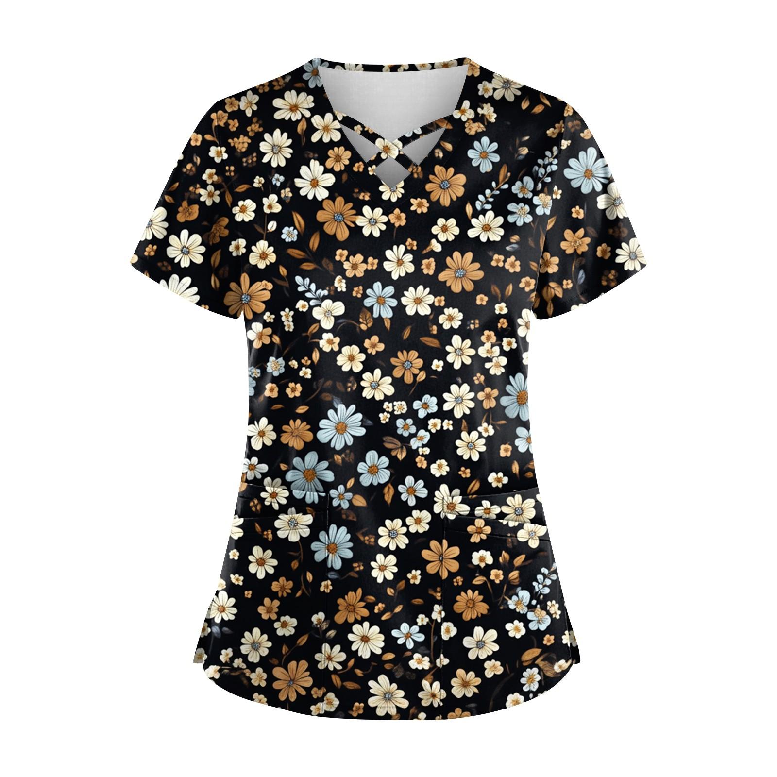 

Женский топ с коротким рукавом и V-образным вырезом, принтом и карманом Dry-nurse XL тёмно-синий