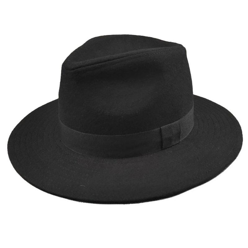 

Autumn Winter Big Size Woolen Fedoras Gentleman Big Head Formal Hat Large Size Jazz Wide Brim Panama Felt Top Hat 58cm 60cm 62cm M57-58cm чёрный