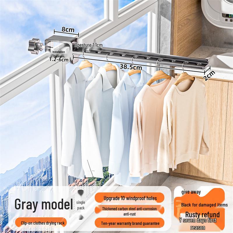 Anti-theft Balcony & Window Clothes Drying Rack with Railing Hooks for Dorms & Households