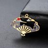 Teamer 5pcs/Lot Hollow Enamel Folding Fan Charms Stainless Steel Oriental Artistic Conception Pendant For Jewelry Making Hotsale