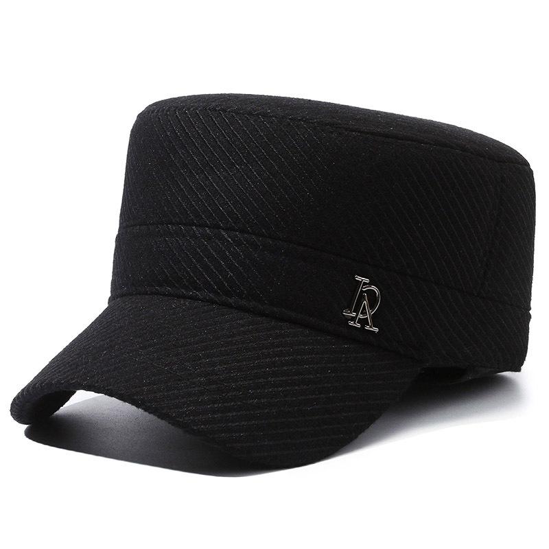 Old Man Hat Men's Winter Middle-aged Dad Wool Flat Top Hat Thick Warm Ear Protection Cap