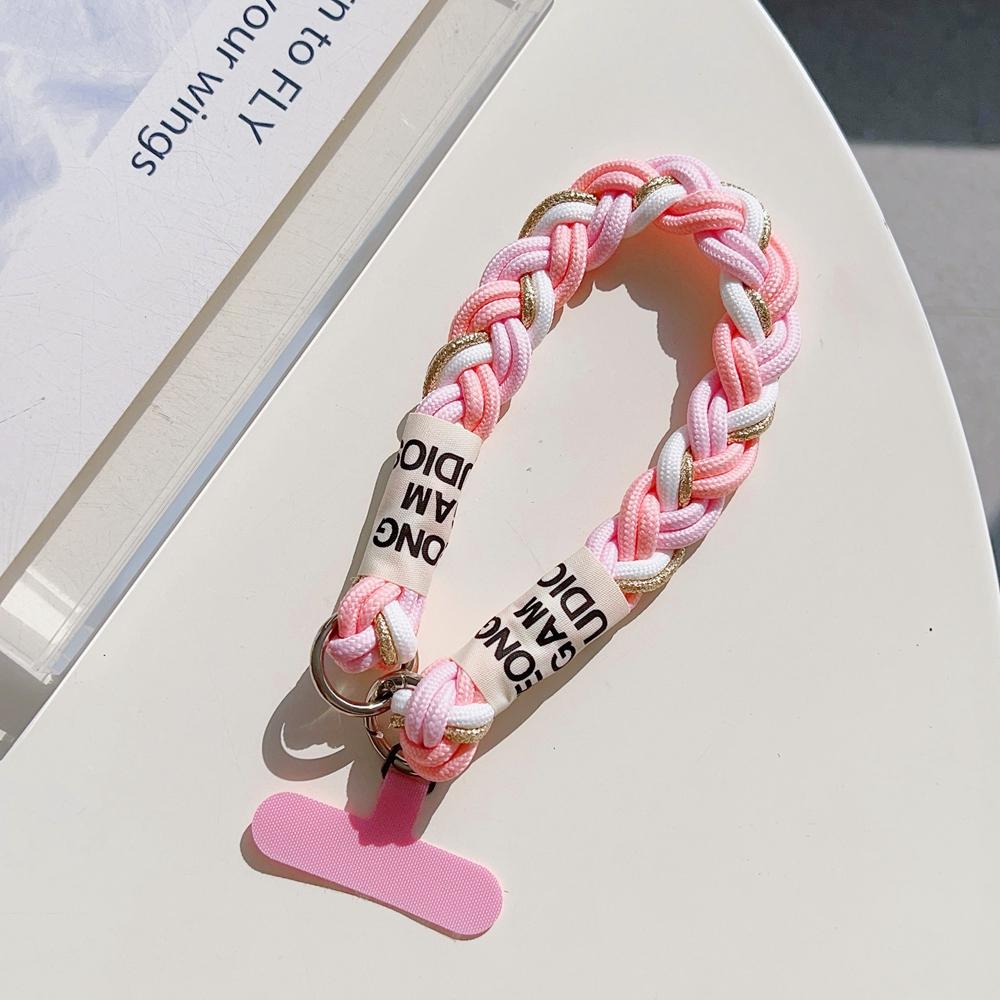 

Universal Braided Short Mobile Phone Lanyard Strap Hanging Chain Ring Cord with Patch Wrist Strap Cell Phone Detachable IN Korea