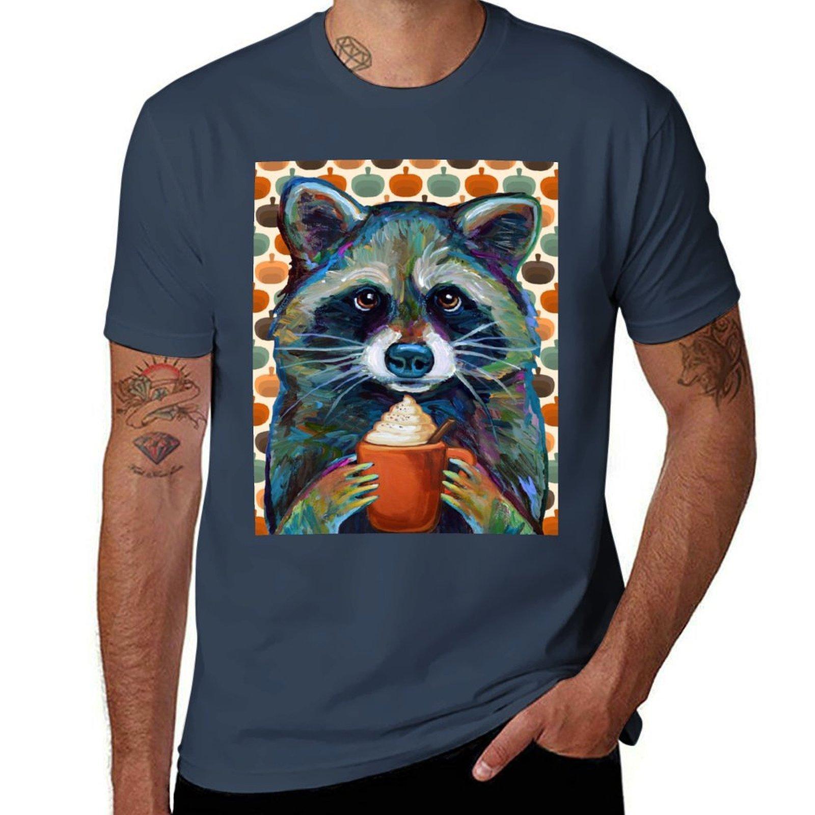 Super Cute Pumpkin Spice Raccoon Tshirt Independence Day Short Sleeve Tshirt S